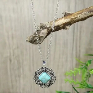 Vintage Silver Turquoise Charm Necklace